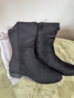 J. Crew Black Faux Suede Mid-Calf Zip Booties